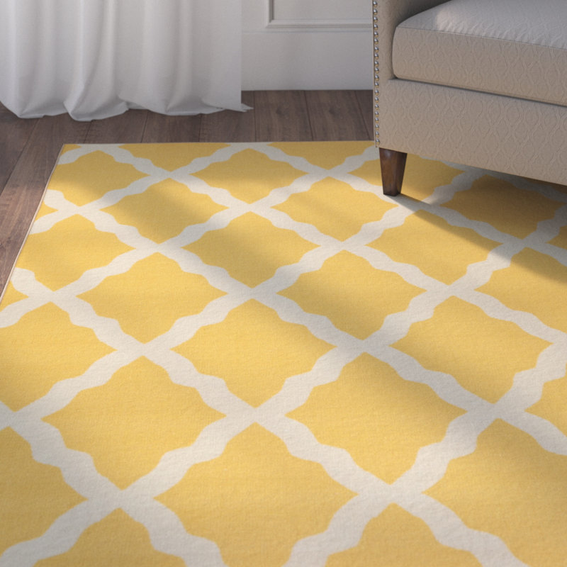 Tapis marocain jaune à motif treillis Pink, Rectangle 5 pi x 6 pi 6 po
