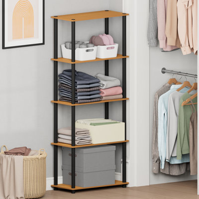 Étagère de rangement à 5 niveaux Malcom Toolless, organisateur de placard en chêne, organisateurs de placard à tablettes ouvertes et rangement, pour garde-robe, salon, cerisier clair