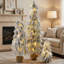 Pre-Lit Flocked Christmas Tree Set of 3, 3FT / 4.5FT / 6FT Artificial Christmas Trees with 235 Warm White & Multi-Colour LED Lights, 11 Modes, Rustic Burlap Pot Base for Holiday Home Decor