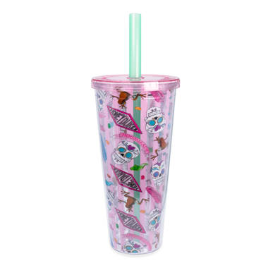 Silver Buffalo Sanrio Hello Kitty Pink Plastic Tumbler With Lid and Straw |  Holds 32 Ounces