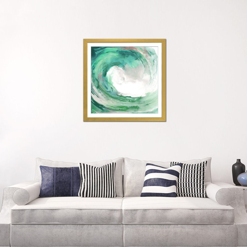 Water Collar, Teal, 24" H x 24" W, Gold Open Corner Frame  Paper