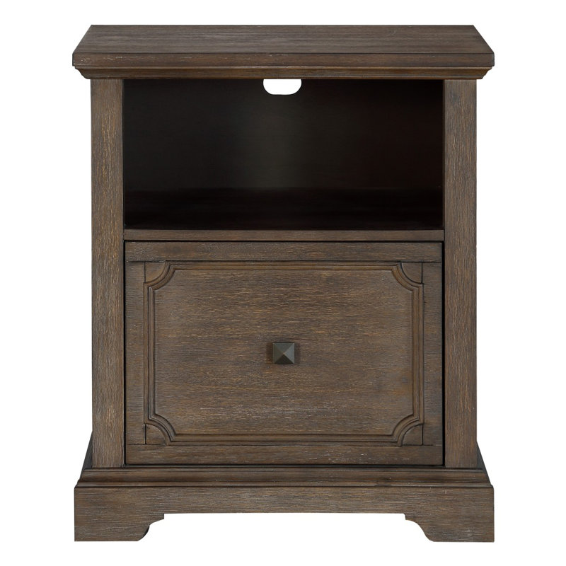 Dark Oak Finish 1Pc File Cabinet With Storage Drawer Shelf Casters Movement Wooden Furniture