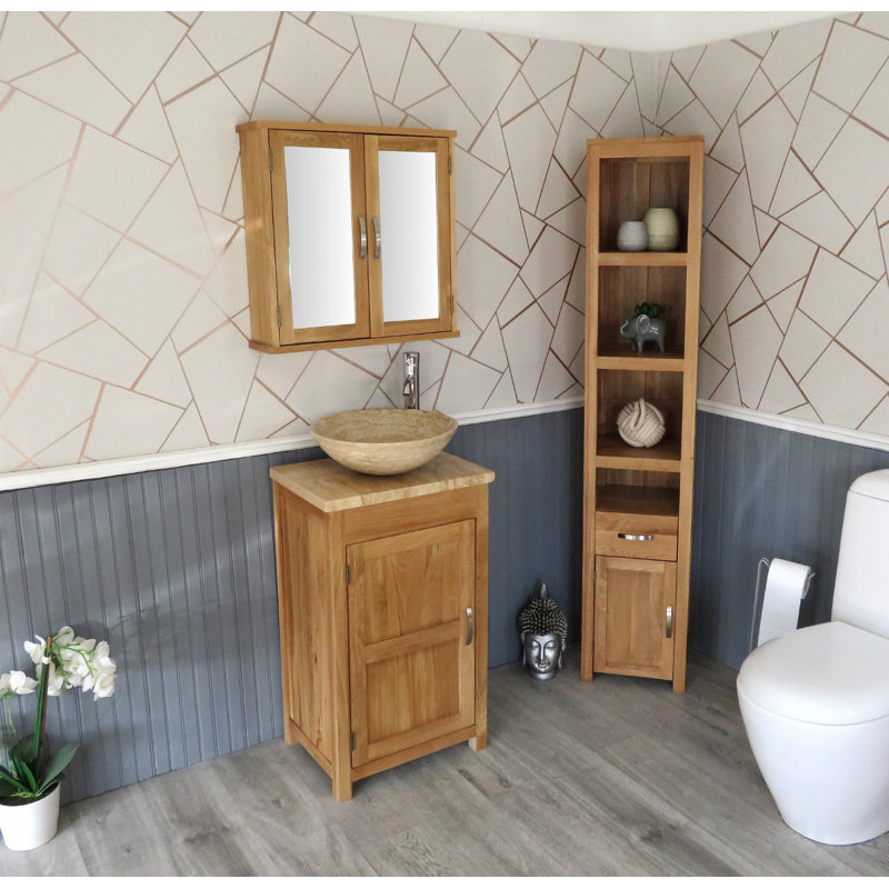 Scotti 515mm Single Bathroom Vanity with Vessel Stone Basin, Oak