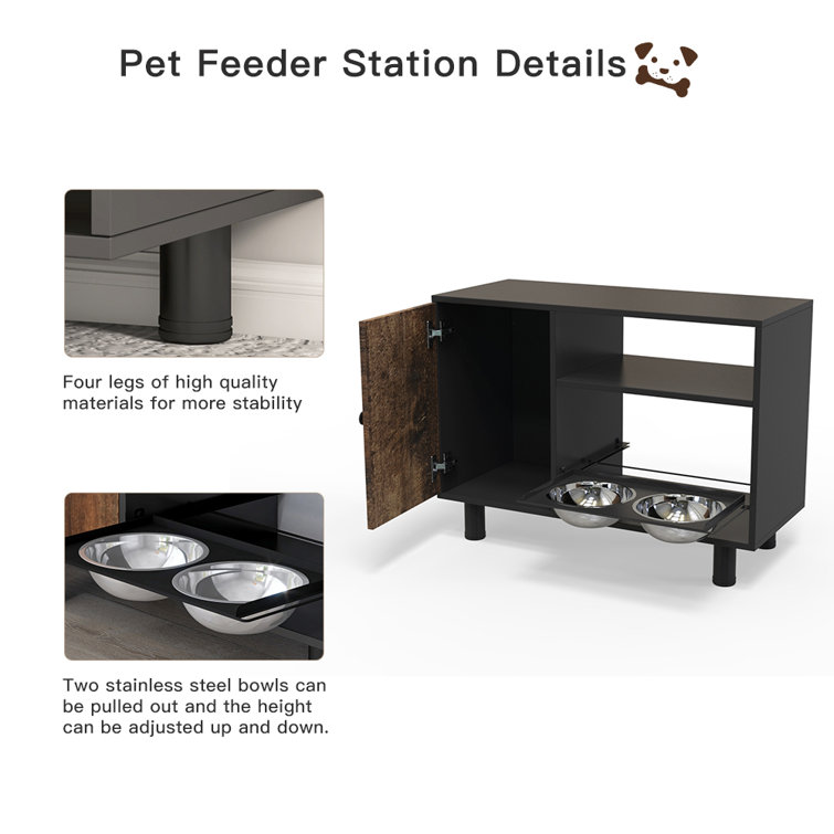 Large Dog Food Storage Cabinet Pet Feeder Station Stainless Double