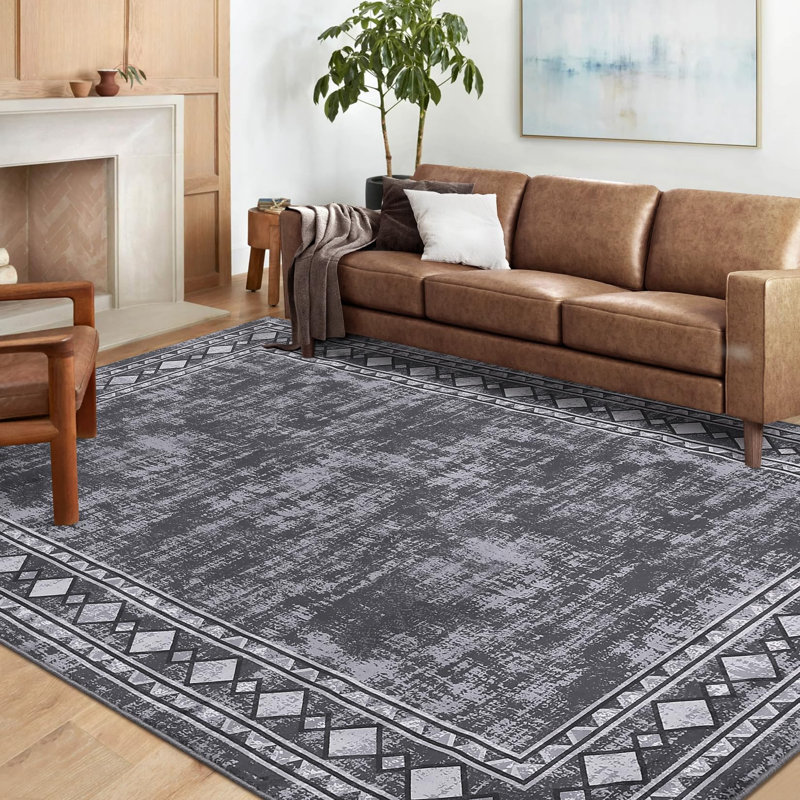 9x12 Rugs for Living Room Washable Rug for Bedroom Scalloped Area Rugs Stain Resistant Modern Soft Folding Throw Carpet Low Pile Floor Cover for Nursery Playroom