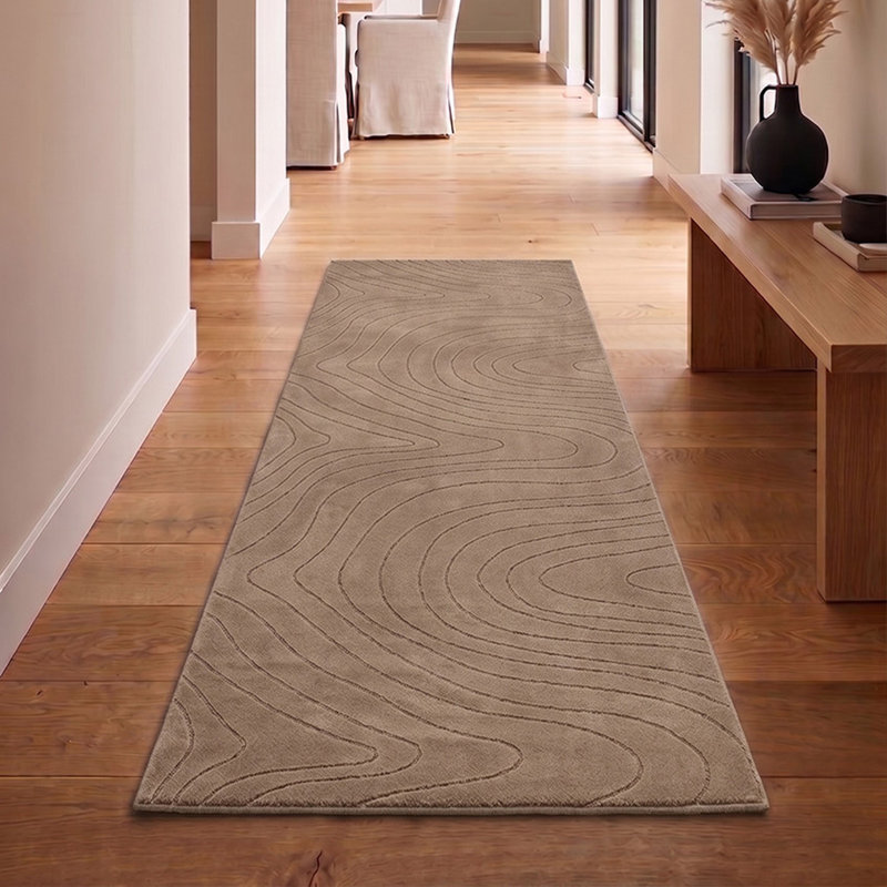 Tapis de couloir taupe lavable à la machine moderne Somos, Taupe, Runner 2'6" x 8'