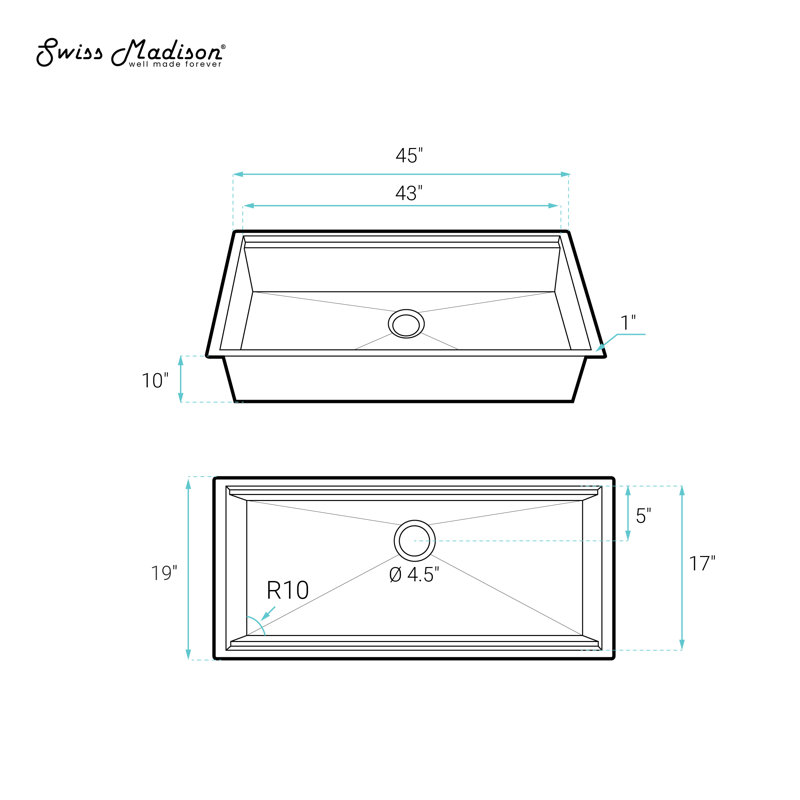 Rivage Basin Undermount Kitchen Workstation Sink, Single, 45 in x 19 in