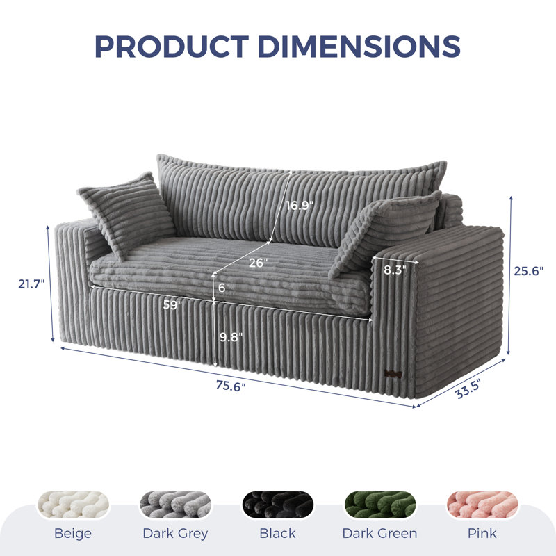 Boneless Bean Bag Chair For Living Room, Upholstered Loveseat Sofa Couch With Deep Seating, Wide Armrests Boneless Couch Sofa In A Box
