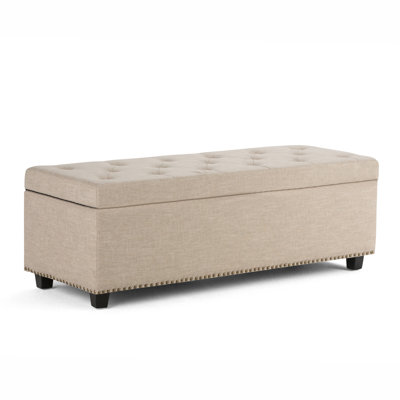 Hamilton 48"W Upholstered Storage Ottoman Bench with Lift-Top Lid, Tufted Design, and Nailhead Trim