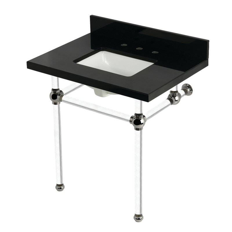 Kingston Brass KVPK3030KASQ0 Templeton 30" Black Granite Console Sink With Acrylic Legs, Black Granite/Matte Black