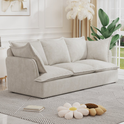 Modern Sofa94  3-Seater Cloud Sofa,  Deep Seat Sofa With 2 Armrest Pillows   Office, Breathable Chenille Fabric,
