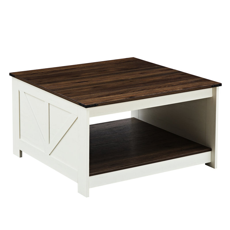Table basse avec rangement, cocktail carré rustique en bois pour le salon et la salle de réunion, armoire semi-ouverte, noyer et tablette de travail