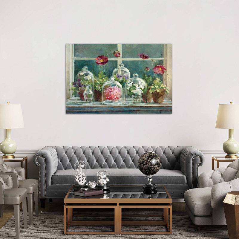 Purple Poppies Windowsill Crop by Poppies Windowsill Crop - Wrapped Canvas Painting, 66.04 cm H x 45.72 cm W x 1.91 cm D
