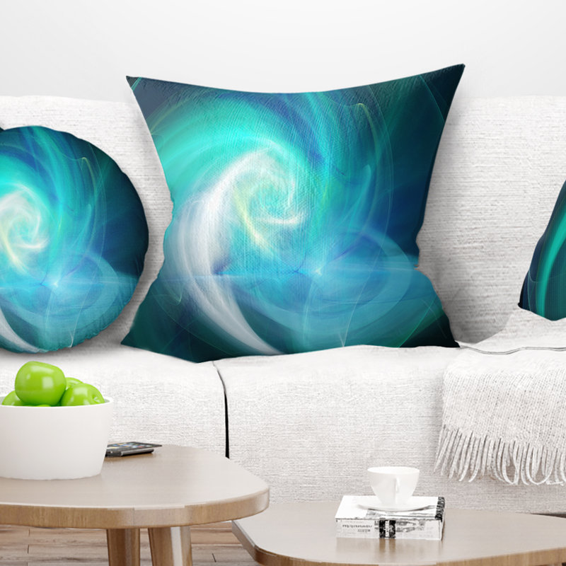 Blue Fractal Abstract - Coussin imprimé abstrait, 18 po x 18 po, Coussin décoratif