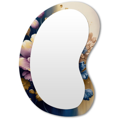 Fleurs mauves et bleues à l'aquarelle III - miroir mural asymétrique floral