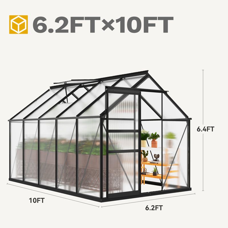 Balconera Greenhouse With Aluminum Frame, PC Panels, Satin Black, 76.8"H x 74.4"W x 124.8"D