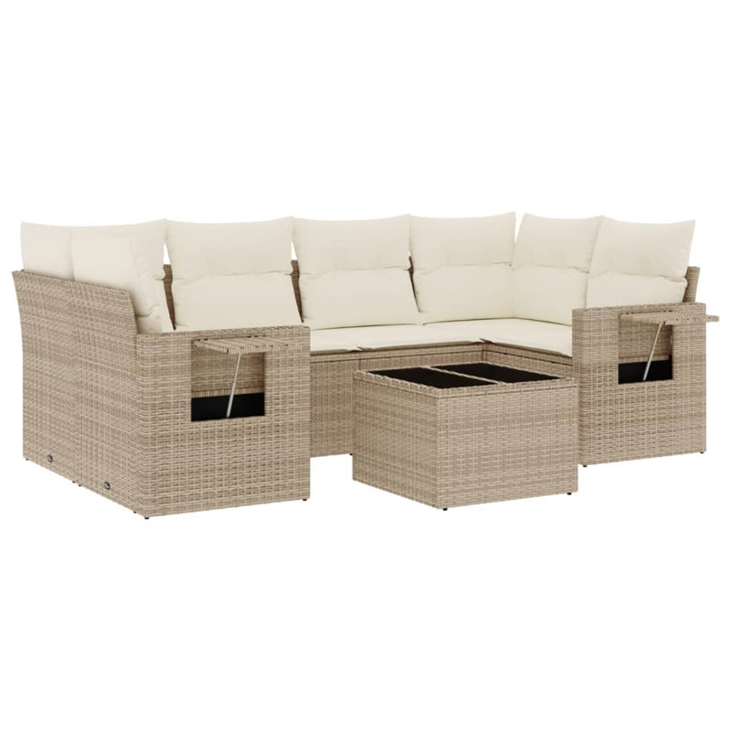 Ensemble de canapé de jardin en rotin PE beige, acier thermolaqué Vidaxl, verre trempé