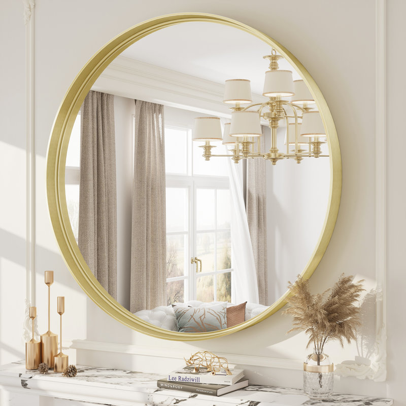 Miroir mural Aevar, 40 po x 40 po, Or brossé