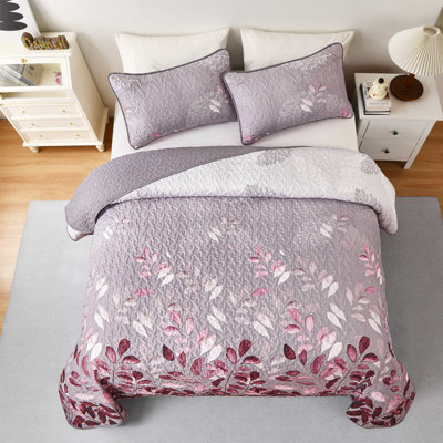 Ensemble de courtepointe 3 pièces en microfibre douce et légère à motif floral dégradé