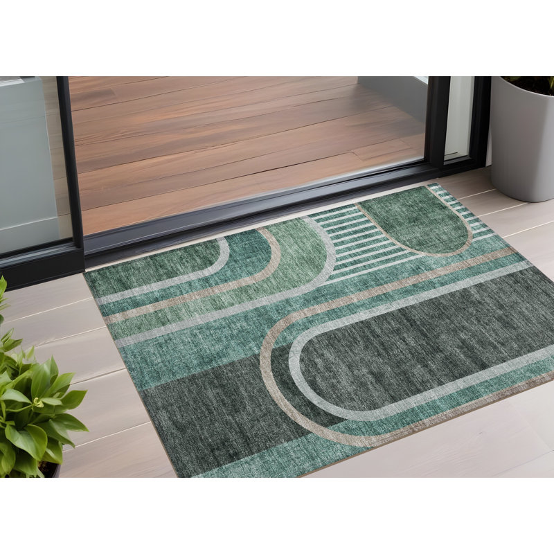 Tapis extérieur antidérapant lavable noir et vert 2 pi x 3 pi