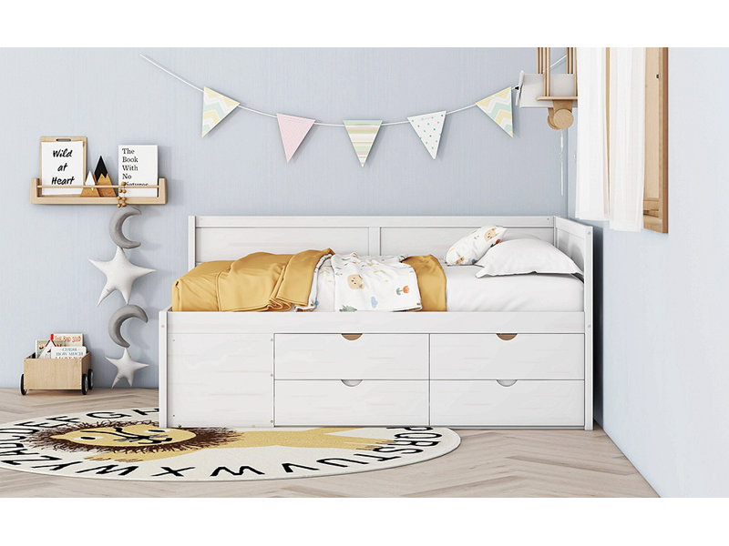 Daybed With Drawers And Shelves, Full/Double, White