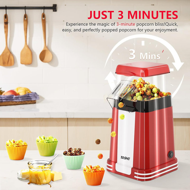 YASHE Hot Air Popcorn Popper Maker, Retro Fast Popcorn Machine, Healthy Oil-Free Popcorn Maker, Ideal for Home Movie Nights and Holiday Gifts