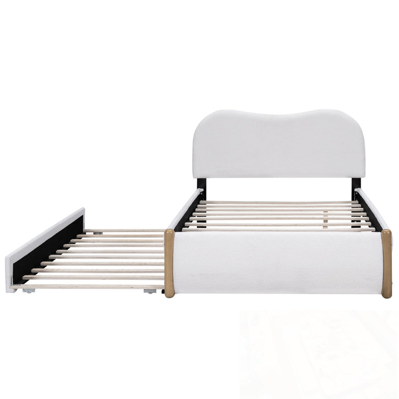 Lin plateforme pleine grandeur rembourré avec pieds de support en bois et lit gigogne simple