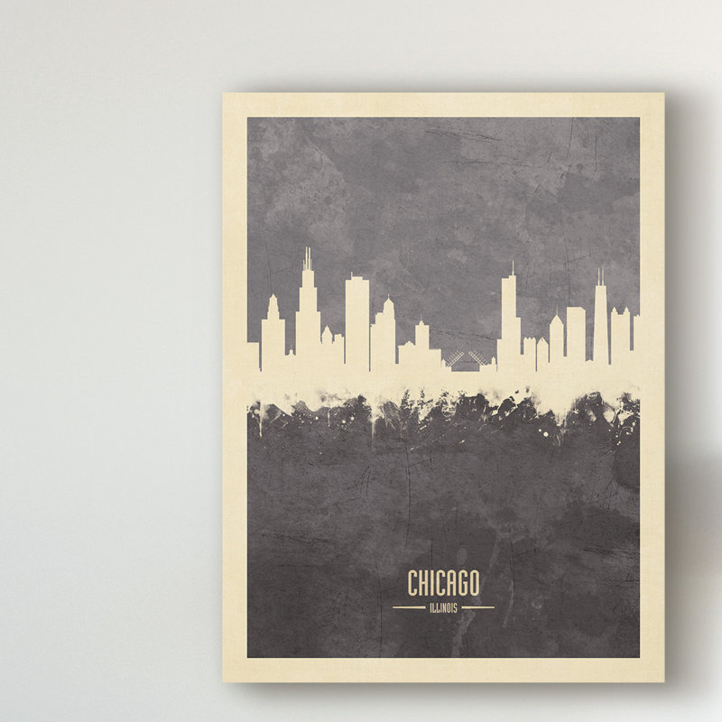 « chicago illinois horizon gray », impression sur toile tendue, H 19 po x l 14 po x P 2 po