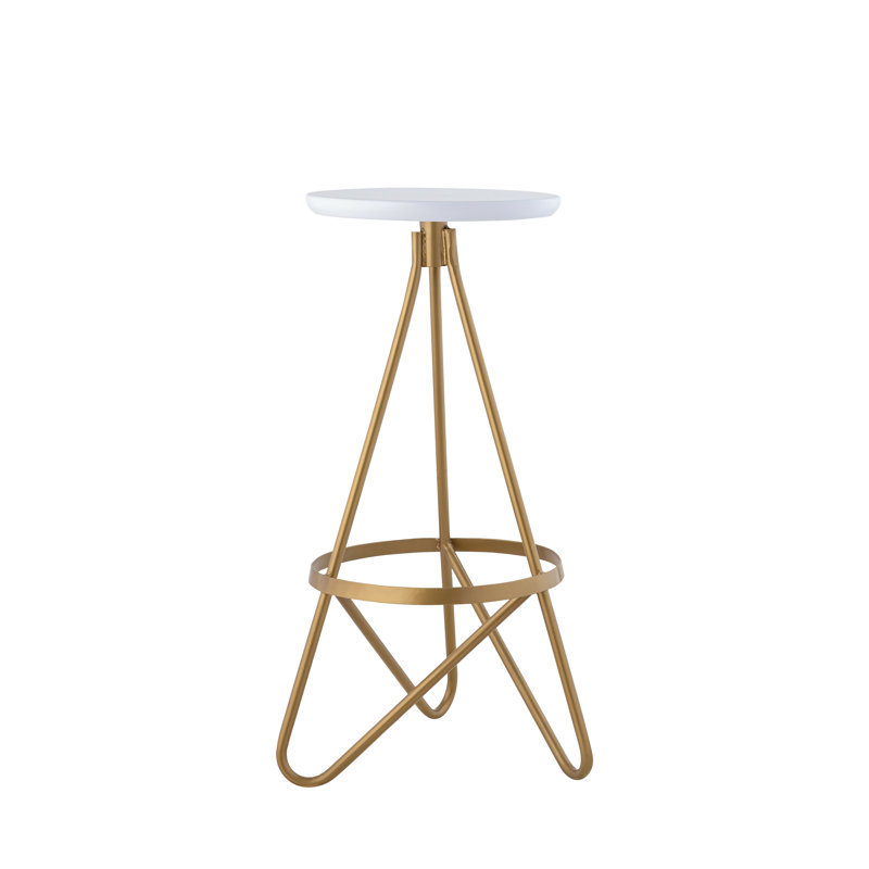 Spiroa 30" Modern White & Gold Metal Backless Bar Stool, Armless Iron Geometric Frame with Integrated Footrest for Home Bar & Kitchen Island