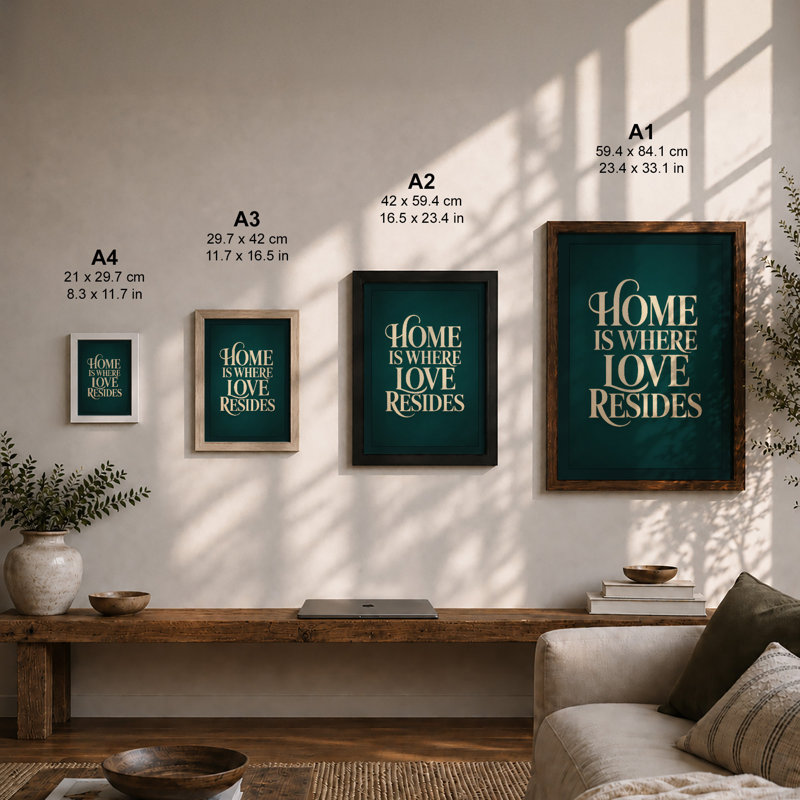 Home Is Where Love Resides Typography - Framed Print, Unframed, A4 - 29.7 x 21.0 cm