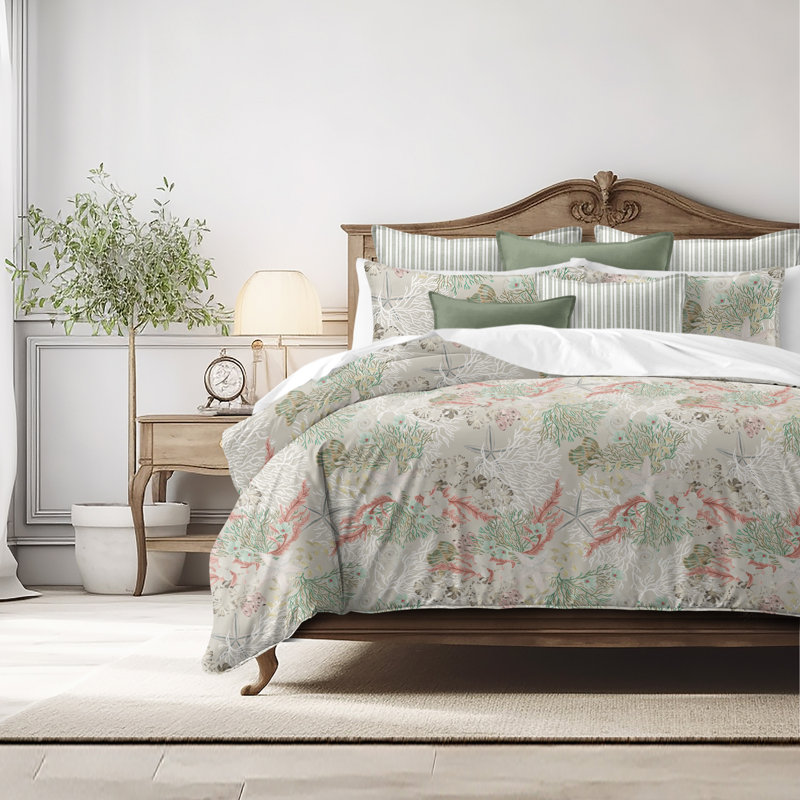 Under The Sea Coral Cotton Duvet Cover Set, Queen Duvet Cover + 7 Additional Pieces