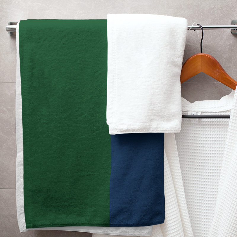Cotton Blend Lightweight Bath Towel, Green/Navy