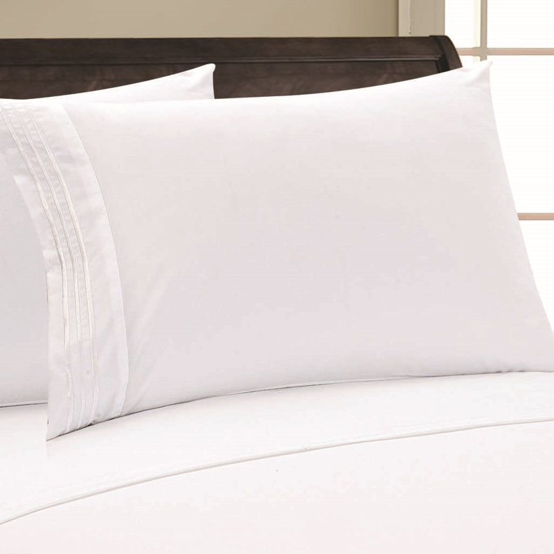  Embossed Stripe Brushed Microfiber Pillowcase Set, Bright White, King Pillowcase