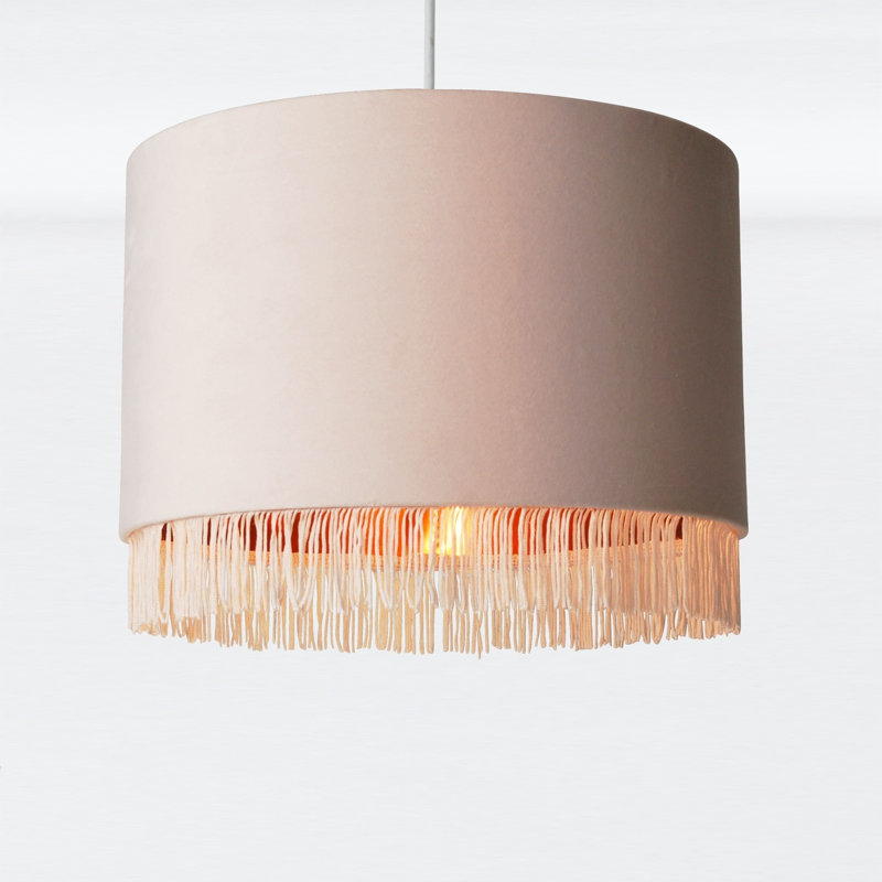 23cm H Velvet Drum Pendant Shade, Blush Pink