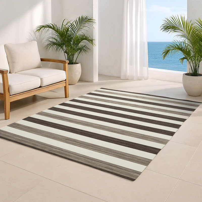 HorizontalStripes White Indoor and Outdoor Area Rug, Rectangle 2' x 3'