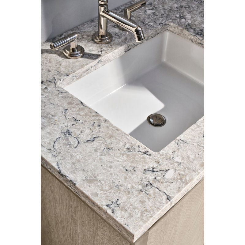 Comptoir de meuble-lavabo en pierre de quartz Craft Series, 24 po x 7,88 po x 23 po, évier central à trois trous, Pierre
