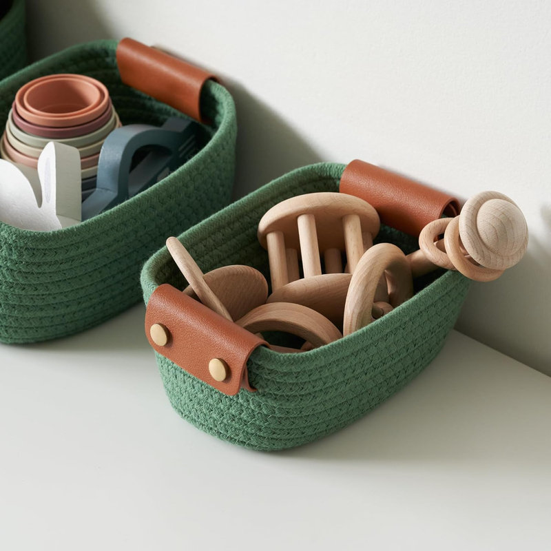 Storage Basket Set Of 5 ，Sturdy Cotton Rope Baskets For Shelves Are Perfect For Organizing Your Home， Quality Storage Bins Easily Fit With Any Nursery Or Bedroom Decor