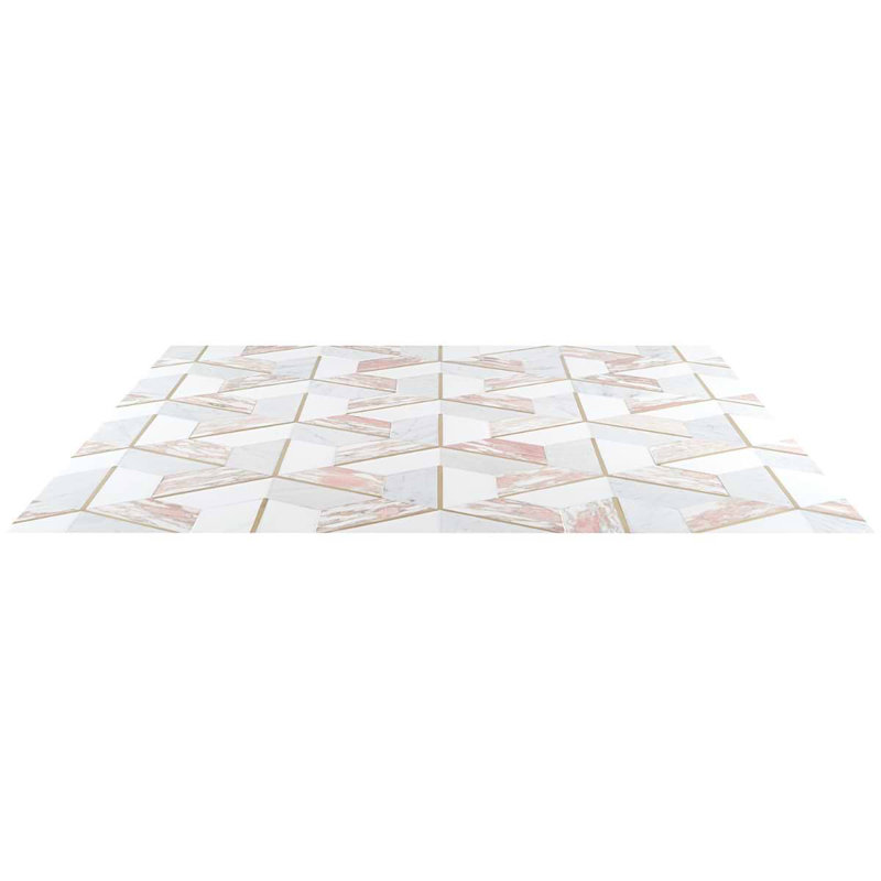 Decade 10x12 Hexagon Polished Marble and Brass Inlay Mosaic Tile