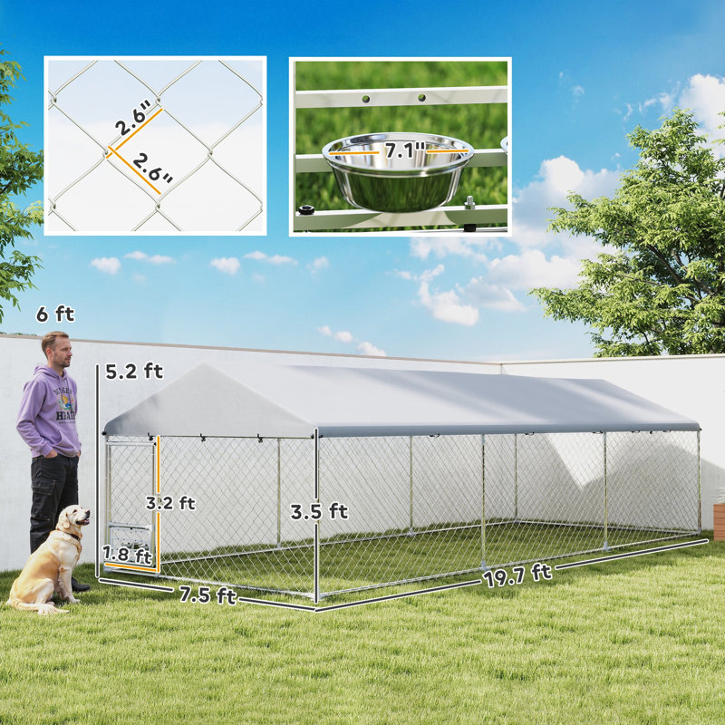 Chenil d'extérieur pour chien, (H 62,2 po x l 236,2 po x P 90,6 po)