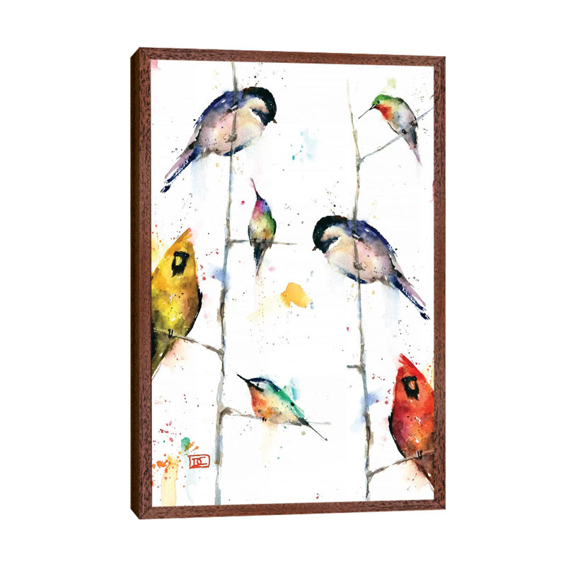 Birds on Branches 1 Piece Floater Frame Painting on Canvas, 101.6 cm H x 66.04 cm W, Brown