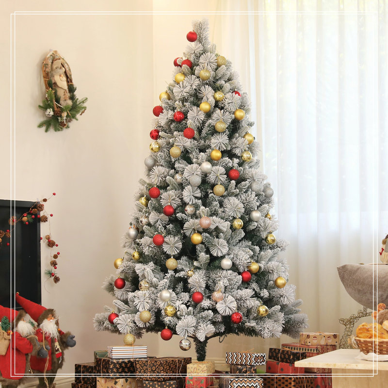 Arbre de Noël artificiel 6,5 pi avec 350 lumières claires et 1107 pointes préinstallées, H 6,4 pi
