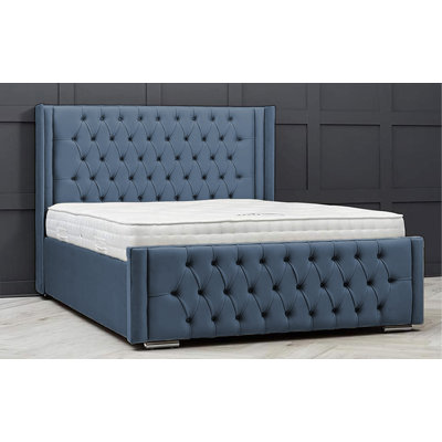 Lucio Velvet Upholstered Bed Frame - Curved Headboard, Sprung Slatted Base