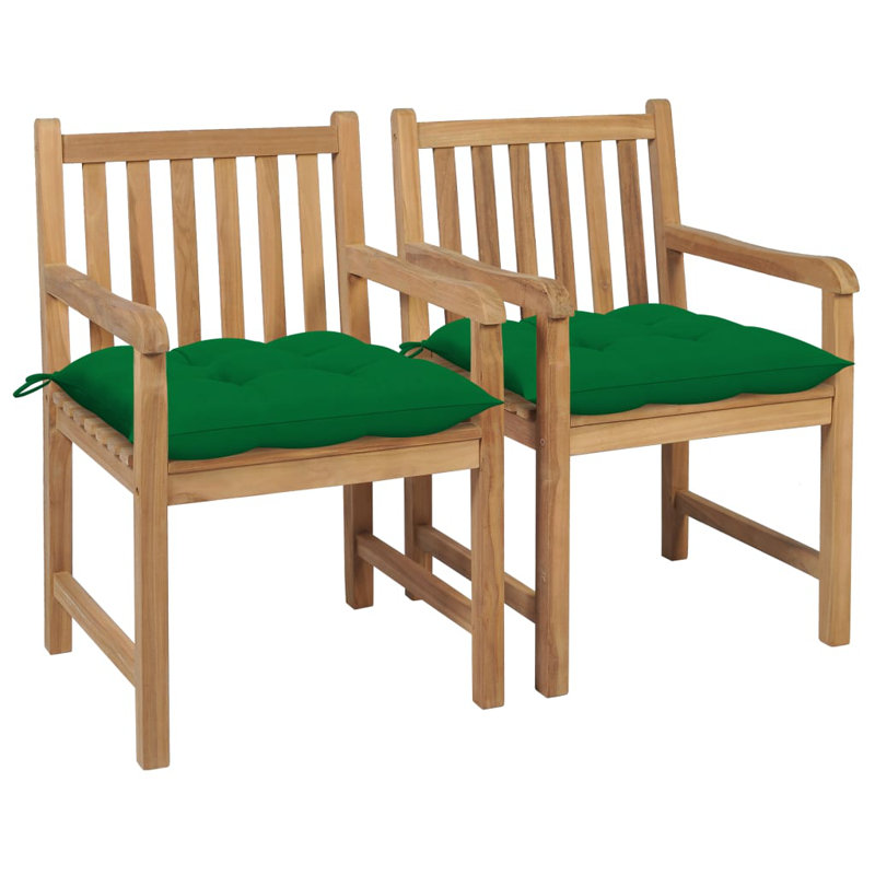 Chaise de jardin en teck massif avec coussins, Vert
