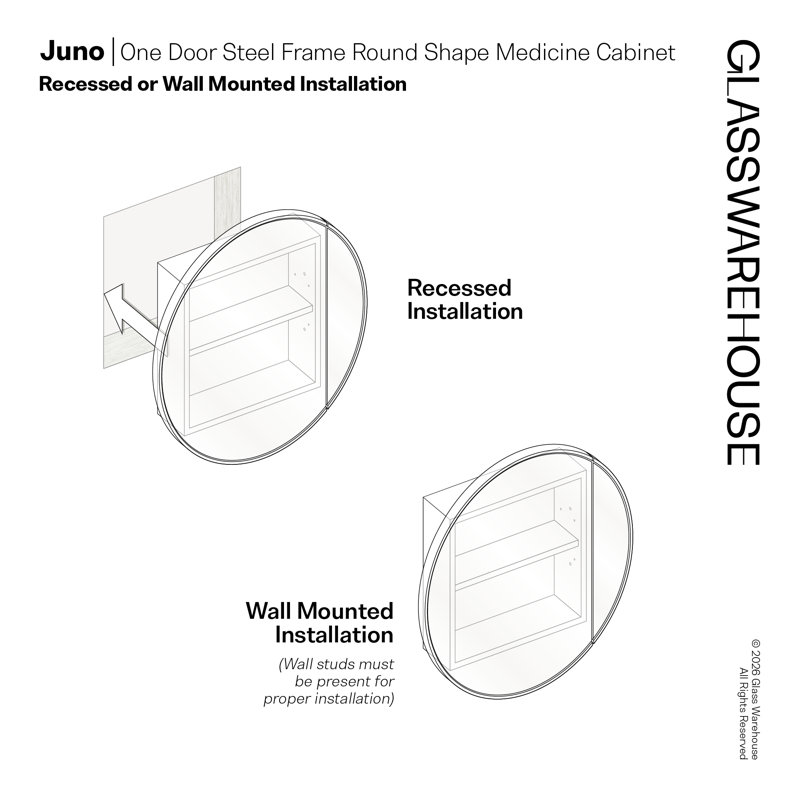 Recessed or Surface Mount Framed One Door Medicine Cabinet, Satin Brass