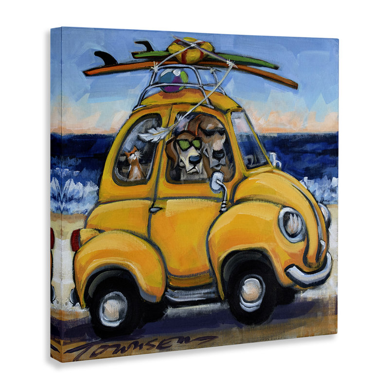 Art mural sur toile Groovy Pet Beach Buggy par CR Townsend, H 17 po x l 17 po
