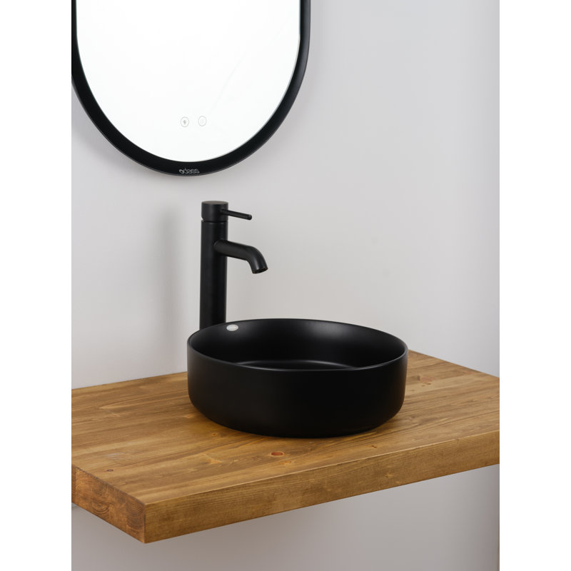 14 X 14 In. Round Ceramic Vessel Bathroom Vessel Sink, Matte Black