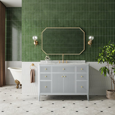Ensemble de meuble-lavabo autoportant 48 po entièrement assemblé en bois massif avec plateau en marbre d'ingénierie entièrement assemblé