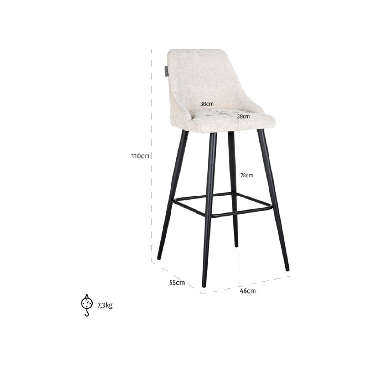 Brooke Stool, Bar Stool (31" Seat Height), Cream