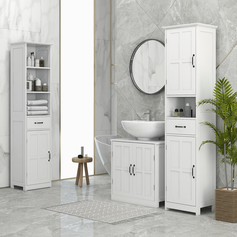 Armoire de salle de bain moderne et mince blanche - Organisateur haut anti-basculement pour petits espaces de salle de bain