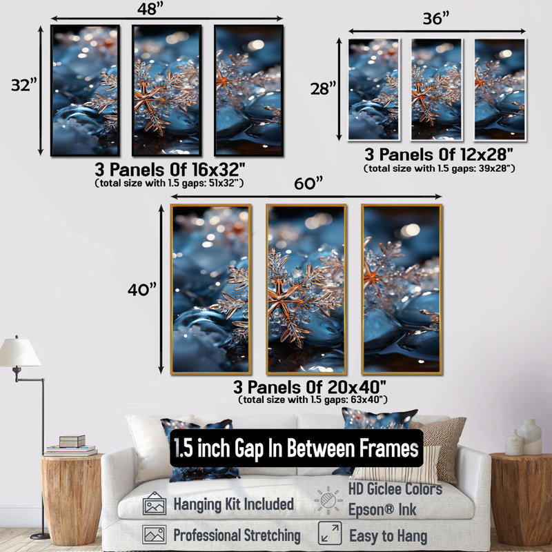 «Sunrise Snowflake Tranquility IV - Winter Landscape», art mural, H 28 po x l 36 po x P 1 po, Cadre flottant noir